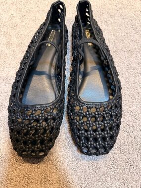 Woven Black Ballet Flats for Women - Worn 1x